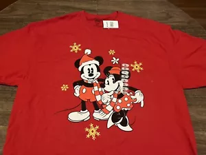 Disney Mickey & Minnie Mouse Christmas Theme XL Red T Shirt NEW - Picture 1 of 5