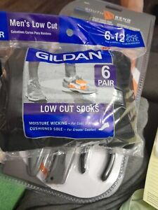 GILDAN SOCKS Low Cut 6 PAIR BLACK MEN'S Socks Men's Clothing Sz. 6-12 Shoe Size