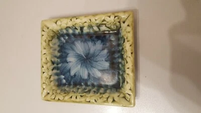 PORTHMADOG PORTMADOC POTTERY WALES BLUE GREEN YELLOW TIE DYE PIN DISH SIGNED L G - Image 1 of 4