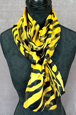 Bold Yellow and Black Tiger Stripe Neck Scarf Kerchief Wrap 13 x 59 Inches - Image 1 of 4