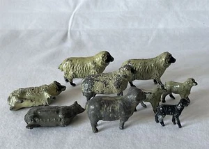 SPARES Playworn Vintage Painted Lead Britains Era Toy Lot of 9 Sheep & Lambs - Picture 1 of 15
