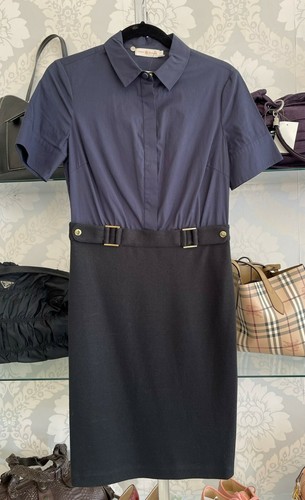 Abito stile TORY BURCH blu navy e nero misto cotone e lana #30142410 taglia 4 $400