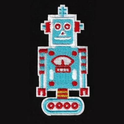 ROBOT IRON ON PATCH 3.125" Blue Red Kids Clothes Backpack Hat Jacket Embroidered - Image 1 of 2