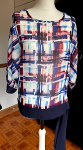 Top blusa donna AVON morbido rosa ombreggiato e blu stampa fascia cravatta laterale 10/12 ottime condizioni - Foto 1 di 3