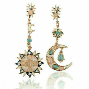 Boho 18k Gold Star Sun Moon Crystal Rhinestone Drop Dangle Stud Earrings Jewelry