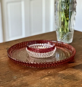 Vintage King's Crown Diamond Point Serving Plate and Bowl Set - Picture 1 of 12