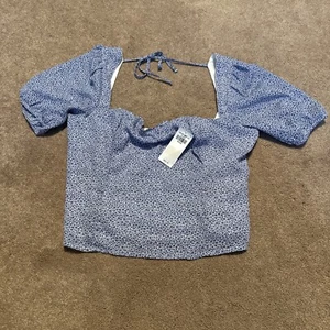 NEU Abercrombie & Fitch Damen Medium Kurzarm Shirt blau Blumen Bindekragen - Bild 1 von 8