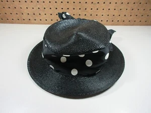 Frank Olive Neiman Marcus womens black white polka dots bow fedora OS - Picture 1 of 6