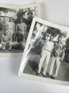Vintage Photo Set Of 2 Men Friends With Beer Cans Hawaiian Shirt 3.5” BW - Picture 1 of 6