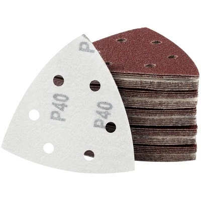 MIDO PROFESSIONAL ABRASIVE Triangle Sanding Pads 50 Pcs 93 mm 40 Grit Detail Sander Pads 6 Holes Sanding