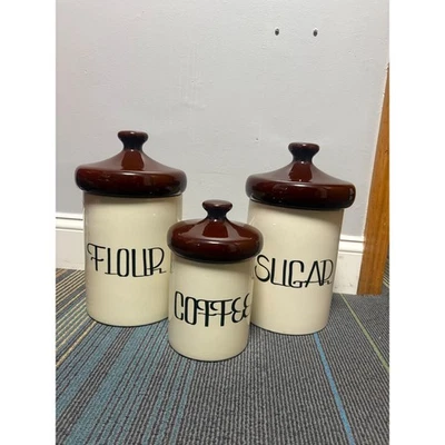 Juego de botes de cerámica de setas vintage difícil de encontrar XL harina café azúcar marrón tapas Foto 1 de 4