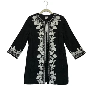 Chico's Novelty 3/4 Sleeve Floral Linen Topper Jacket NWT Women's Sz 0 (S) Black - Picture 1 of 7