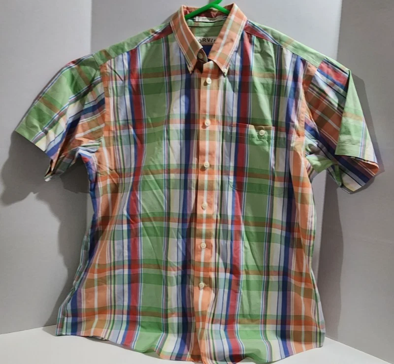 Orvis Men's XL Button Down Shirt Plaid Pastel Colorful Pocket Green Collar - Image 1 of 4