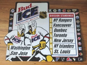 1995 Bud Ice Budweiser Metal Beer Sign NHL Hockey Standings 30" x 24" Magnetic - Picture 1 of 5
