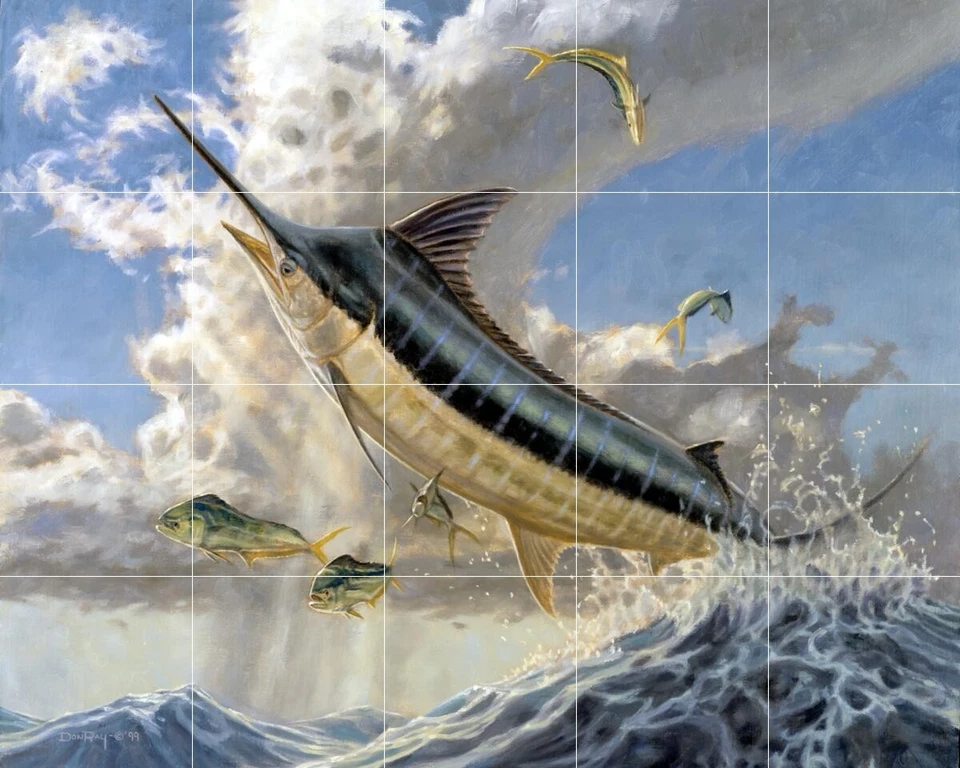 Mural de azulejos de salpicadero de cerámica para pesca cocina/baño/ducha - peces mosca Foto 1 de 1