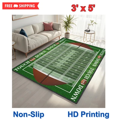 Футбольный ковер для спальни мальчика, нескользящие коврики для футбольного поля 3 x 5 футов, спортивный ковер - Изображение 1 из 4