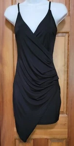 Boohoo Spaghetti Strap Ruched Asymmetric Sexy Bodycon Dress - Black S - Afbeelding 1 van 4