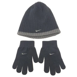 Nike Beanie Hat & Gloves 2 Piece Set Boys Youth OS Black Gray Winter 9A2422-023 - Picture 1 of 6