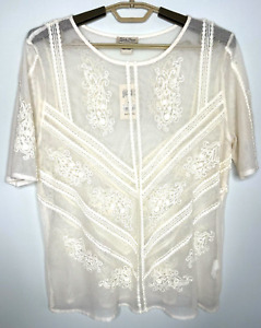 Lucky Brand Women's Embroidered Floral Lace Boho Tunic Blouse Top RN #80318 NWT