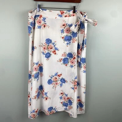 Falda midi Ann Taylor Loft envolvente blanca floral mezcla de lino Cottagecore 14 Foto 1 de 4