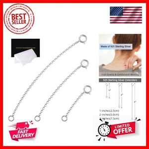 3 Pcs 925 Sterling Silver Necklace Extender Sterling Silver Chain Extenders f... - Picture 1 of 10