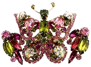Broche y Pendientes Mariposa Juliana Vintage ~ Fushia y Oliva con Huevos de Pascua - Imagen 1 de 7