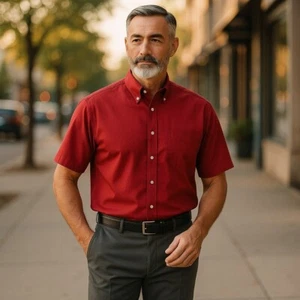 Men's Casual Shirt by Jonathan Corey - Multiple Sizes - Red - Short Sleeve - Picture 1 of 6