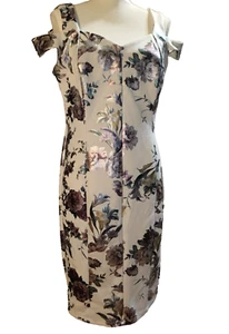 Enfocus Studio Kleid Gr. 14 weiß, metallic geblümt, breite Träger Cold Shoulder - Bild 1 von 22