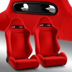 Reclinable RED Fabric Classic Style Racing Seats Left/Right W/Slider - Bild 1 von 7