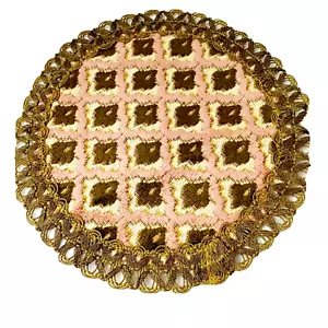1960er Italienisch 6" Rund Florentin Grün Diamant Metallic Gold Trim Tischset - Bild 1 von 5