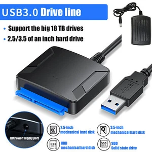 USB 3.0 to SATA III Adapter for 2.5" 3.5" SSD HDD Hard Drive with 12V/2A Power - Photo 1/12