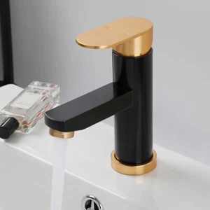 Bathroom Black&Gold Vanity Basin Sink Mixer Deck Mount Faucet Single Handle Taps - Picture 1 of 10