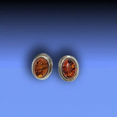 Fine Ambra Orecchini(Spina) IN Argento Prese, Nobile Design Ca 9 X 7 MM - Immagine 1 di 3