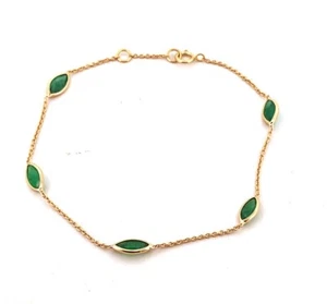 Natural Marquise Emerald Bracelet Solid 10k Solid Yellow Gold Delicate & Dainty - Picture 1 of 1
