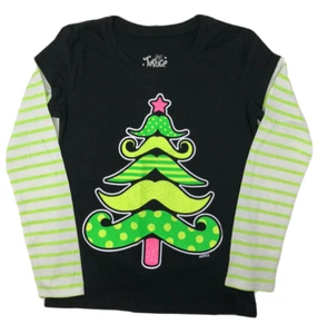 Girls Justice Christmas Tree Mustache Long Sleeve shirt Size 7 - Picture 1 of 3