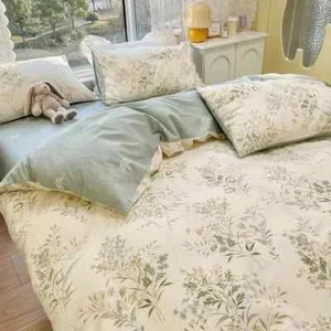 AB 2-sided Florals Print Skin Friendly Bedding Set with Flat Sheets Quilt Cover - Picture 1 of 36