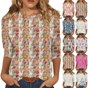 3/4 Sleeve Shirts For Women Cute Print Graphic Tees Blouses Casual Plus Size Top - Picture 1 of 36