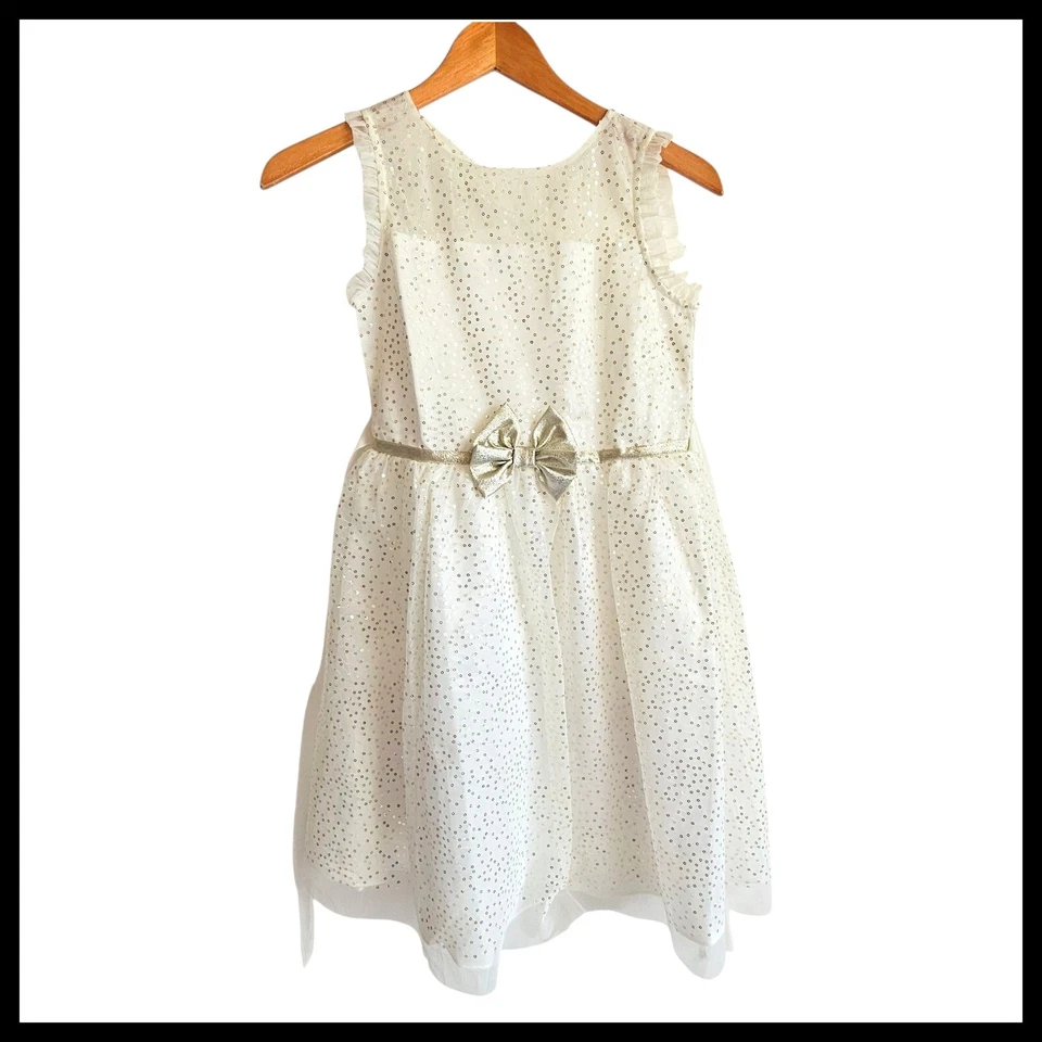 Vestido Jona Michelle Niñas Blanco Fiesta Lentejuelas Sin Mangas Lazo Ocasión 12 Foto 1 de 4