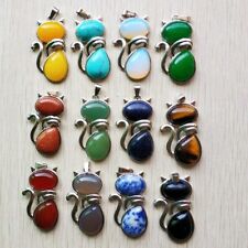 10pcs/lot Mixed Natural Stone Cat Pendants Necklace for Jewelry Making DIY