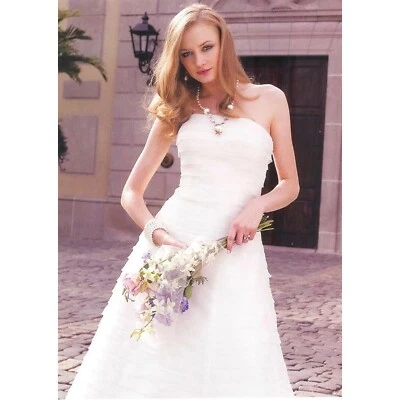 Vestido de novia de organza para mujer talla 8 David’s blanco sin tirantes hasta el suelo Foto 1 de 4