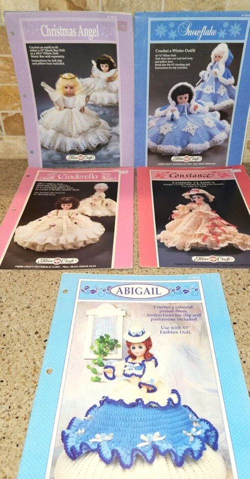 4 Fibre Craft Serena Pillow Doll Patterns & 2 Fashion Patterns - Image 1 of 4