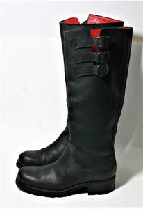 FREE LANCE PARIS SHOES BLACK LEATHER THREE BUCKLE BIKER BOOTS KNEE HIGH TALL 37 - Picture 1 of 10