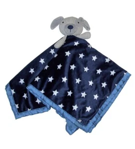 Cloud Island Puppy Dog Stars Dark Blue Plush Satin Trim Baby Blanket Lovey 30" - Picture 1 of 3