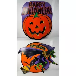 Vintage AGC Halloween Kürbis Hexe schwarze Katze Stanzdeko amerikanischer Gruß - Bild 1 von 16