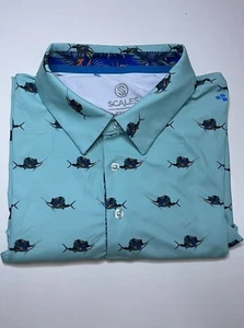 Scales Teal Marlin All Over Polo ADIOS GOLF CLUB M Medium - Picture 1 of 5