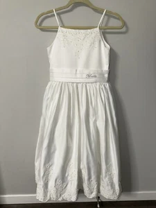 White Formal Dress Beaded Embroidered Zip Spaghetti Strap With Cardigan (10-12) - Picture 1 of 6