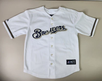 Camiseta deportiva majestuosa juvenil exclusiva de los Milwaukee Brewers 10/12 cosida #28 jardinero Foto 1 de 4
