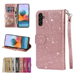 Glitzer Bling Handyhülle Schale Schutz Handy Tasche Handgurt für Samsung A55 A35 - Picture 1 of 22