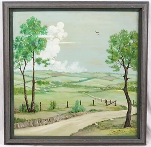 W. Howard Hamm 24x24 Vintage Painting Rolling Hills Farm Country Road Tucson AZ - Picture 1 of 11