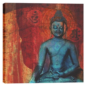 Epic Graffiti "Blue Buddha" by Elena Ray Giclee Canvas Wall Art, 12" x 12" - Picture 1 of 1